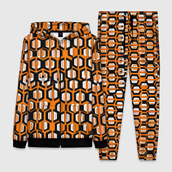 Женский 3D-костюм Техно узор из шестиугольников оранжевый, цвет: 3D-черный