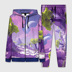 Женский 3D-костюм Фиолетовые горы зеленые деревья и космос, цвет: 3D-синий