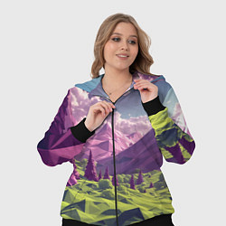 Женский 3D-костюм Геометрический зеленый пейзаж и фиолетовые горы, цвет: 3D-черный — фото 2