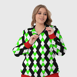 Женский 3D-костюм Зелёные и белые ромбы на чёрном фоне, цвет: 3D-красный — фото 2