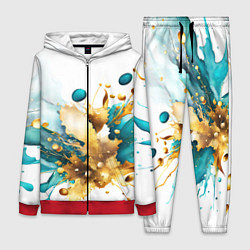 Женский 3D-костюм Бирюзово голубая абстракция, брызги краски на бело, цвет: 3D-красный