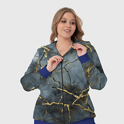 Женский 3D-костюм Золотые линии на серо-голубом фоне, цвет: 3D-синий — фото 2