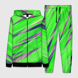 Женский 3D-костюм Зелёный и фиолетовый абстрактные полосы, цвет: 3D-черный