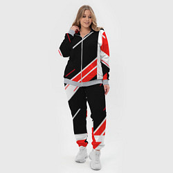 Женский 3D-костюм Бело-красные полосы на чёрном фоне, цвет: 3D-меланж — фото 2