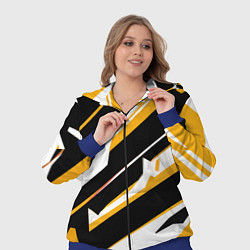 Женский 3D-костюм Жёлто-белые широкие линии на чёрном фоне, цвет: 3D-синий — фото 2