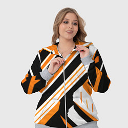 Женский 3D-костюм Чёрно-оранжевые полосы на белом фоне, цвет: 3D-меланж — фото 2