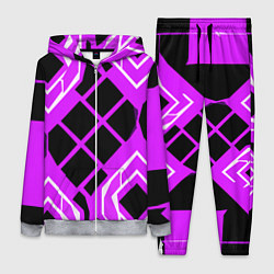 Женский 3D-костюм Чёрные квадраты и белые полосы на фиолетовом фоне, цвет: 3D-меланж