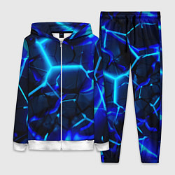 Женский 3D-костюм Яркие голубые неоновые плиты в разломе, цвет: 3D-белый