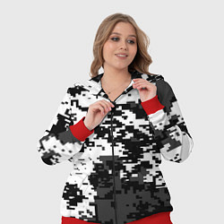 Женский 3D-костюм Камуфляжные пиксели чёрно белый, цвет: 3D-красный — фото 2