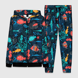 Женский 3D-костюм Морские рыбы паттерн, цвет: 3D-черный