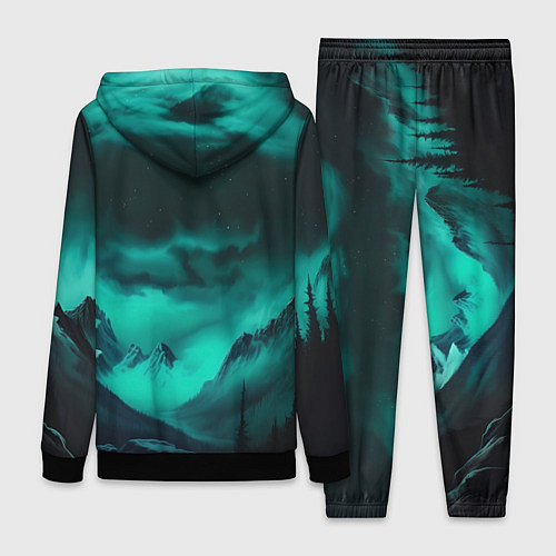 Женский костюм Волки воют на луну и северное сияние / 3D-Черный – фото 2