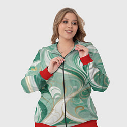 Женский 3D-костюм Светло-зеленый узор с завитками, цвет: 3D-красный — фото 2