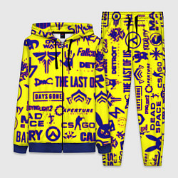 Женский 3D-костюм Логотипы игр на жёлтом, цвет: 3D-синий