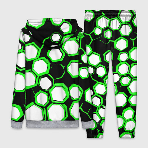 Женский костюм Бело-зелёные шестиугольники на чёрном фоне / 3D-Меланж – фото 2