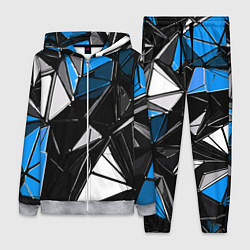 Женский 3D-костюм Сине-белые рельефные треугольники на чёрном фоне, цвет: 3D-меланж