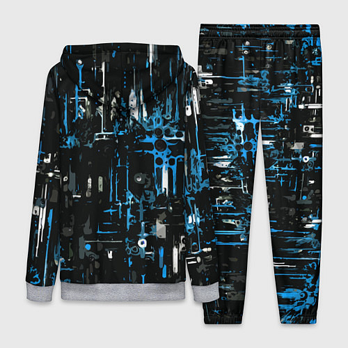 Женский костюм Бело-синяя тревожная абстракция на чёрном фоне / 3D-Меланж – фото 2