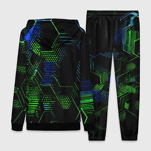 Женский костюм Сине-зелёные точки и линии на чёрном фоне / 3D-Черный – фото 2