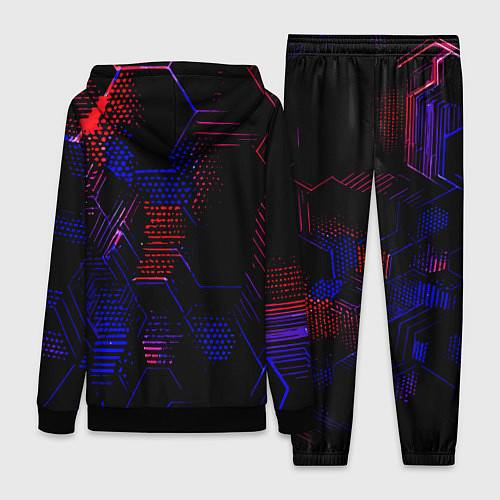 Женский костюм Красно-синие точки и линии на чёрном фоне / 3D-Черный – фото 2