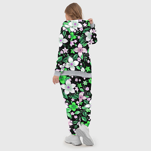 Женский костюм Зелёно-белые цветы на чёрном фоне / 3D-Меланж – фото 5