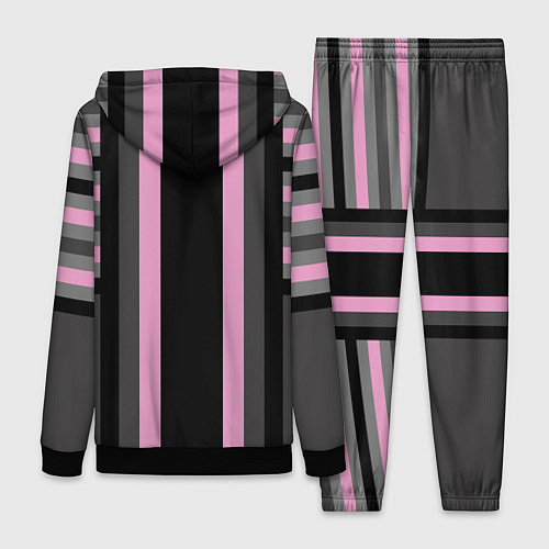 Женский костюм Розово серый полосатый узор / 3D-Черный – фото 2