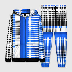 Женский 3D-костюм White stripes on a black and blue background, цвет: 3D-черный