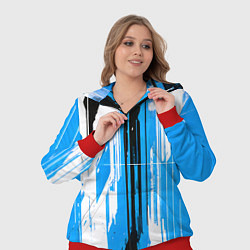 Женский 3D-костюм Вертикальные чёрно-белые линии на синем фоне, цвет: 3D-красный — фото 2