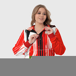 Женский 3D-костюм Вертикальные чёрно-белые линии на красном фоне, цвет: 3D-красный — фото 2