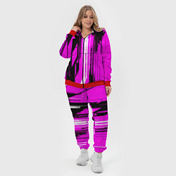 Женский 3D-костюм Вертикальные чёрно-белые линии на розовом фоне, цвет: 3D-красный — фото 2