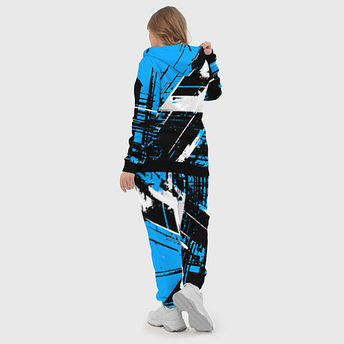 Женский костюм Diagonal black and white stripes on a blue backgro / 3D-Черный – фото 5