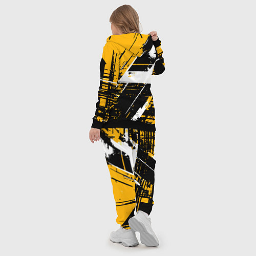 Женский костюм Diagonal black and white stripes on a yellow backg / 3D-Черный – фото 5