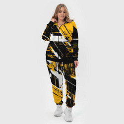 Женский 3D-костюм Diagonal black and white stripes on a yellow backg, цвет: 3D-черный — фото 2