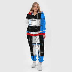 Женский 3D-костюм Синие и чёрные полосы на белом фоне, цвет: 3D-красный — фото 2