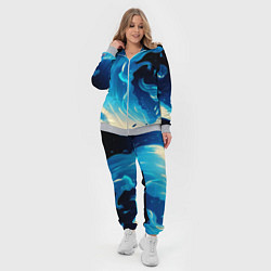 Женский 3D-костюм Бело-синее пламя из абстрактных красок, цвет: 3D-меланж — фото 2