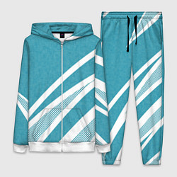 Женский 3D-костюм Бело-голубой абстракция с полосами, цвет: 3D-белый