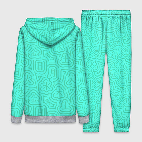 Женский костюм Лабиринтовый паттерн с иероглифами на бирюзе / 3D-Меланж – фото 2