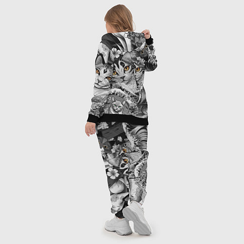 Женский костюм С котами и рыбой на фоне сакуры в волнах / 3D-Черный – фото 5