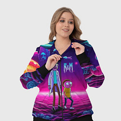 Женский 3D-костюм Морти и Рик на планете неоновых сказочных грибов, цвет: 3D-черный — фото 2