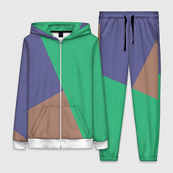 Женский 3D-костюм Триада зелёный фиолетовый и коричневый геометричны, цвет: 3D-белый