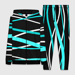 Женский 3D-костюм Чёрный с бело-голубыми полосами, цвет: 3D-черный