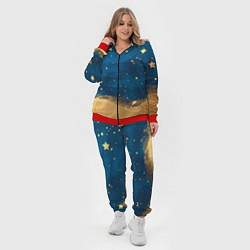 Женский 3D-костюм Золотые звезды на синем фоне текстура, цвет: 3D-красный — фото 2