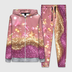 Женский 3D-костюм Розовые и золотые звездочки с блестками, цвет: 3D-меланж