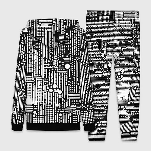 Женский костюм Чёрно-белые абстракция точки полоски / 3D-Черный – фото 2