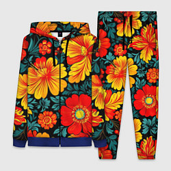 Женский 3D-костюм Русская хохлома с цветами, цвет: 3D-синий