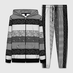 Женский 3D-костюм Черно белый полосатый узор из лоскутов, цвет: 3D-черный