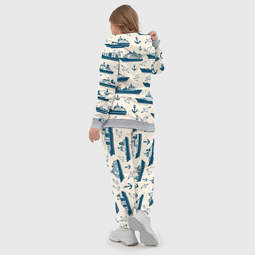 Женский костюм Морской паттерн из чаек, якорей и кораблей / 3D-Меланж – фото 5