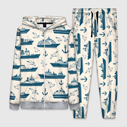Женский костюм Морской паттерн из чаек, якорей и кораблей