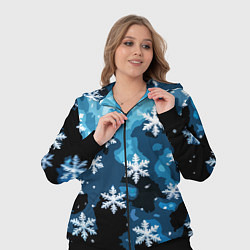 Женский 3D-костюм Стилизованный паттерн со снежинками тёмно-синий, цвет: 3D-черный — фото 2