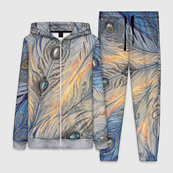 Женский 3D-костюм Синие перья с самоцветами, цвет: 3D-меланж