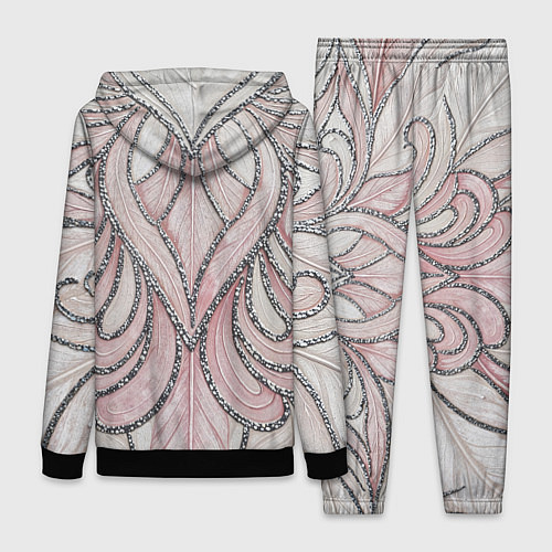 Женский костюм Нежно розовый орнамент из перьев / 3D-Черный – фото 2