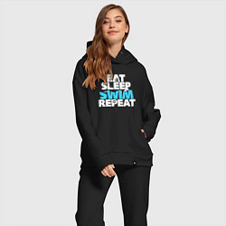Женский костюм оверсайз Eat sleep swim repeat, цвет: черный — фото 2